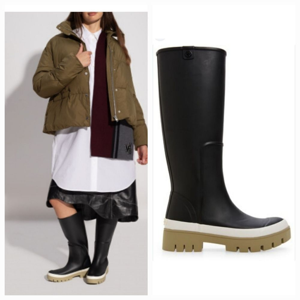 Tory Burch Hurricane Tall Lug Boot Perfect Black Rubber Boot Size 9 NEW